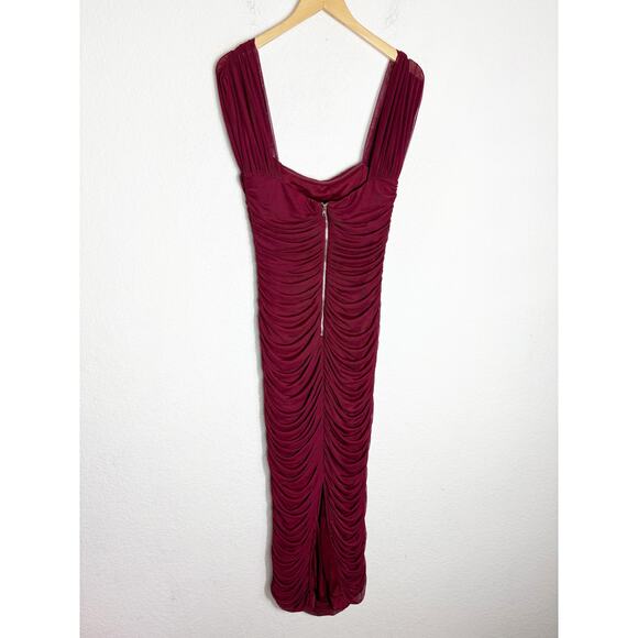 NWT Baltic Born Alessandra Mesh Midi Dress Size Large Burgundy Ruched Wedding - Picture 13 of 14